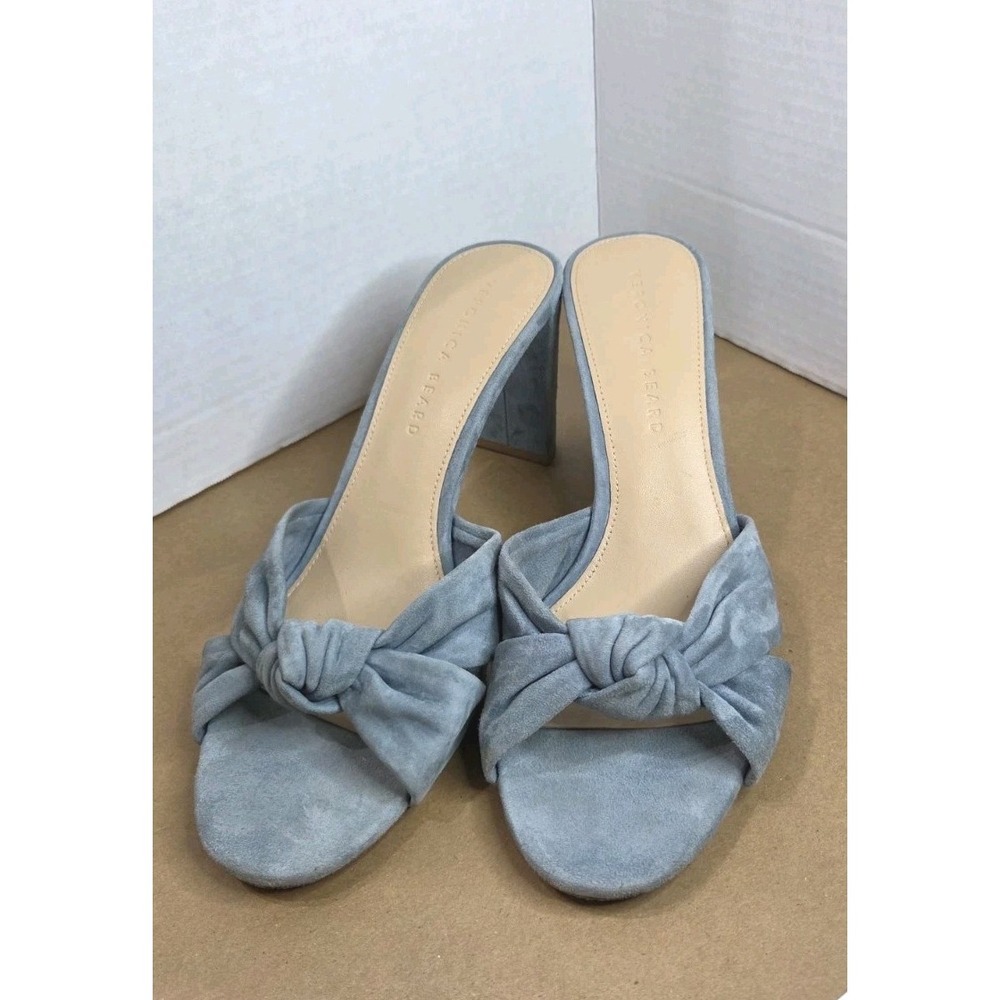 Veronica Beard Ganita Dusty Blue Suede Knot Sandals Womens 9.5 Heels